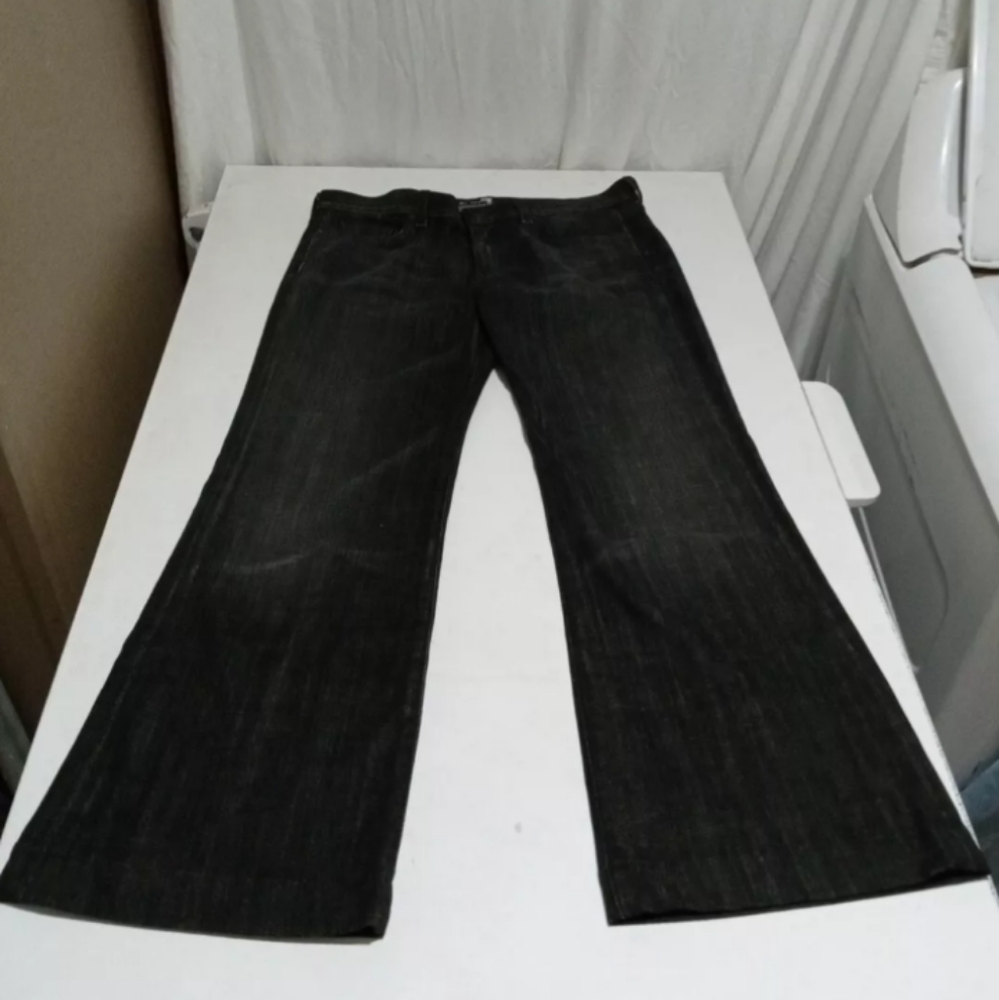 WOMENS 7 FOR ALL MANKIND DOJO BLACK DENIM JEANS 31 FLARED Jeans BOHO WIDE LEG